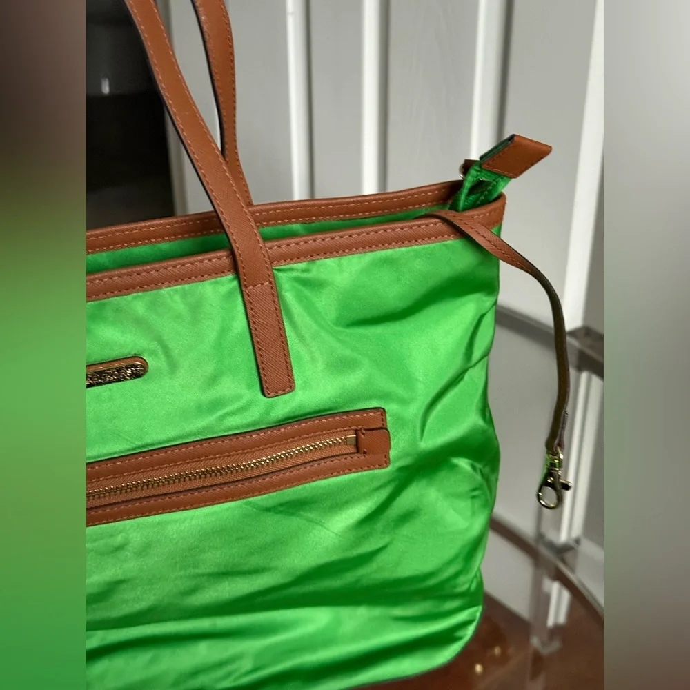 Michael Kors Green Nylon Tote | Leather Trim | Lightweight Everyday Carryall